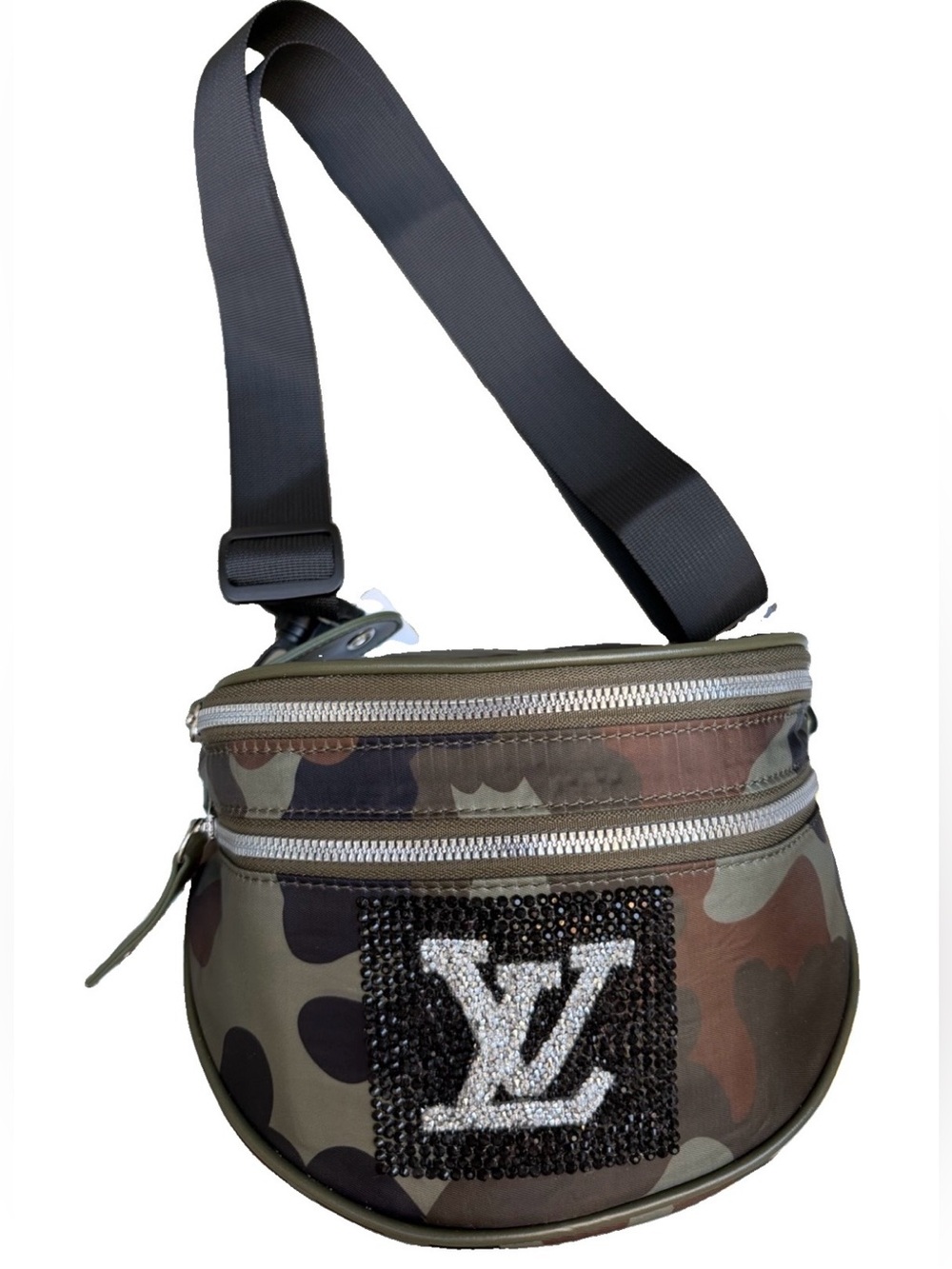 New Handmade Camouflage Bum Bag / Crossbody Bag Embellished Logo Panel - Green